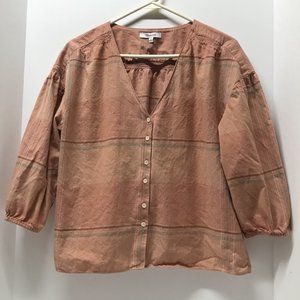 Madewell Morning View Peach Orange Button Down Plaid Blouse